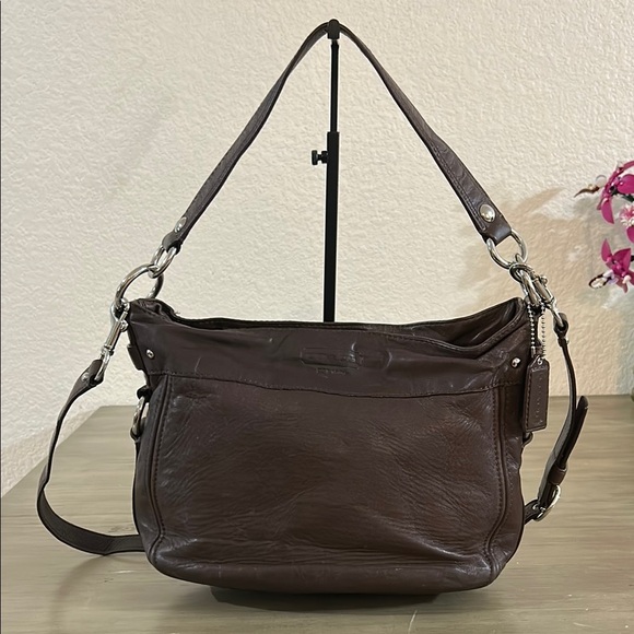 Coach Large Zoe Hobo F14707 Brown/ Silver Leather Shoulder Bag - Picture 1 of 10